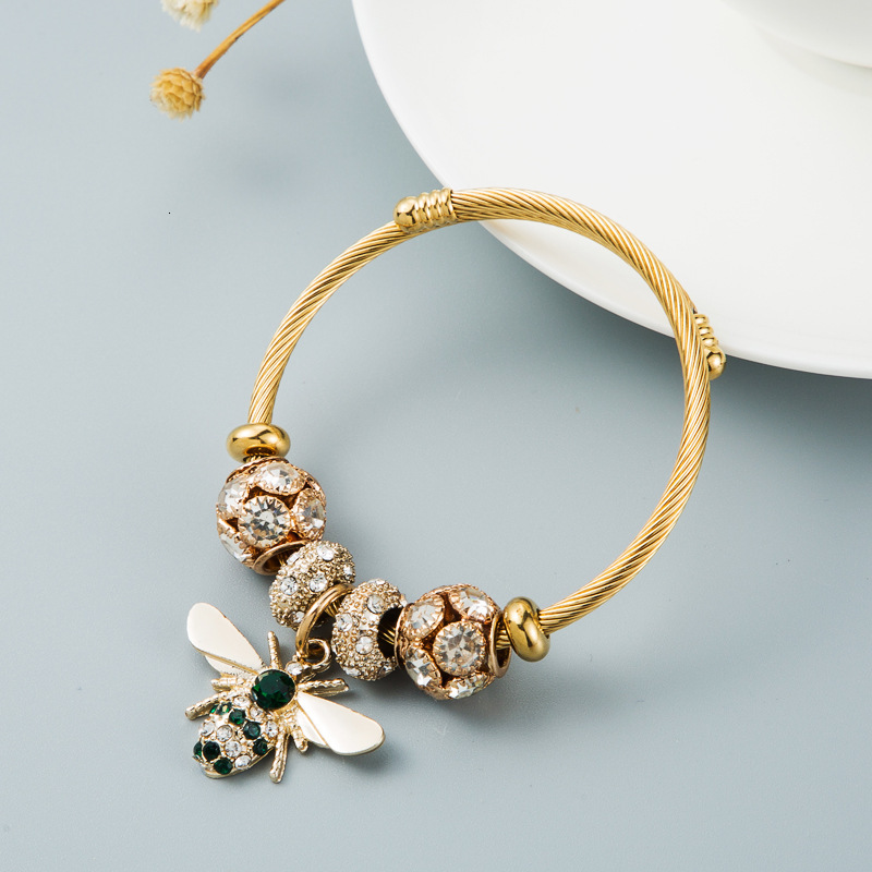 Jewelry Alloy Gold Adjustable Bee Bracelet Shiny Dia Ball Style