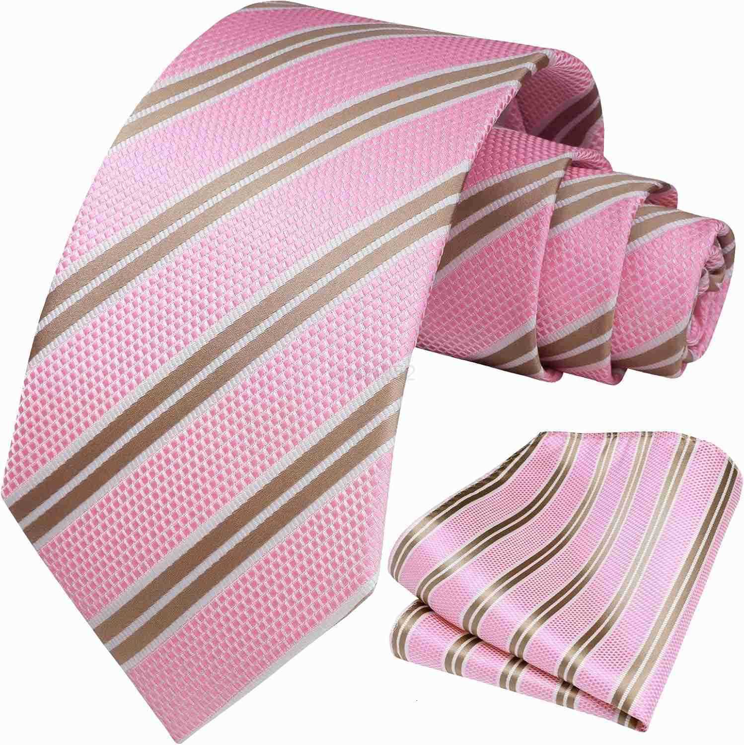 Mens Striped Ties Classic Silk Woven Tie and Pocket Square Set Formal Business Necktie Handkerchief for WeddingW250904