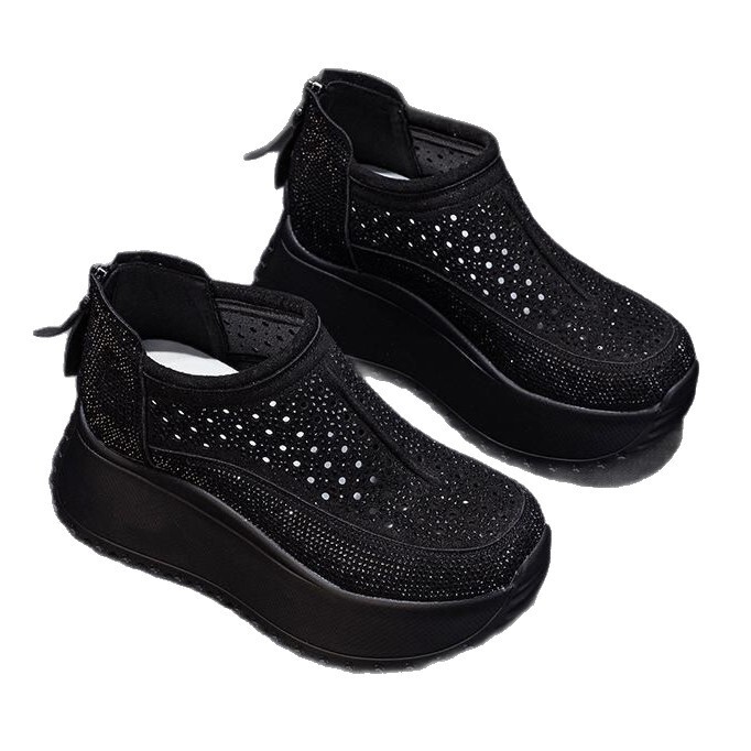 Women's breathable hollow 2025 new dad shoes designer casual height increasing sports shoes