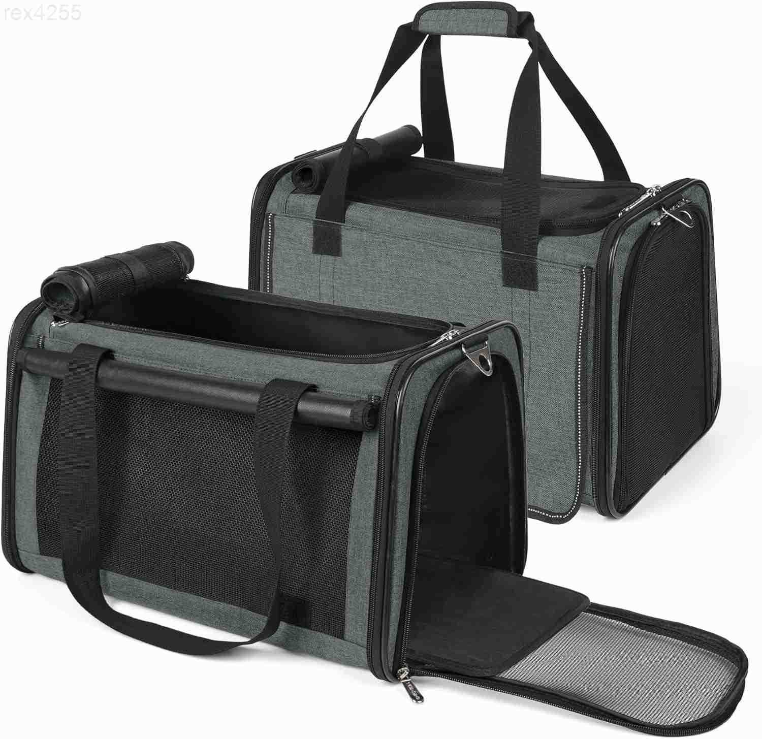 25 lbs Lightproof Soft Sided Pet Carrier for Large Cat Small Dog Airline Approved Travel Puppy Carrier with Side Pockets Reflective Mesh Foldable Port