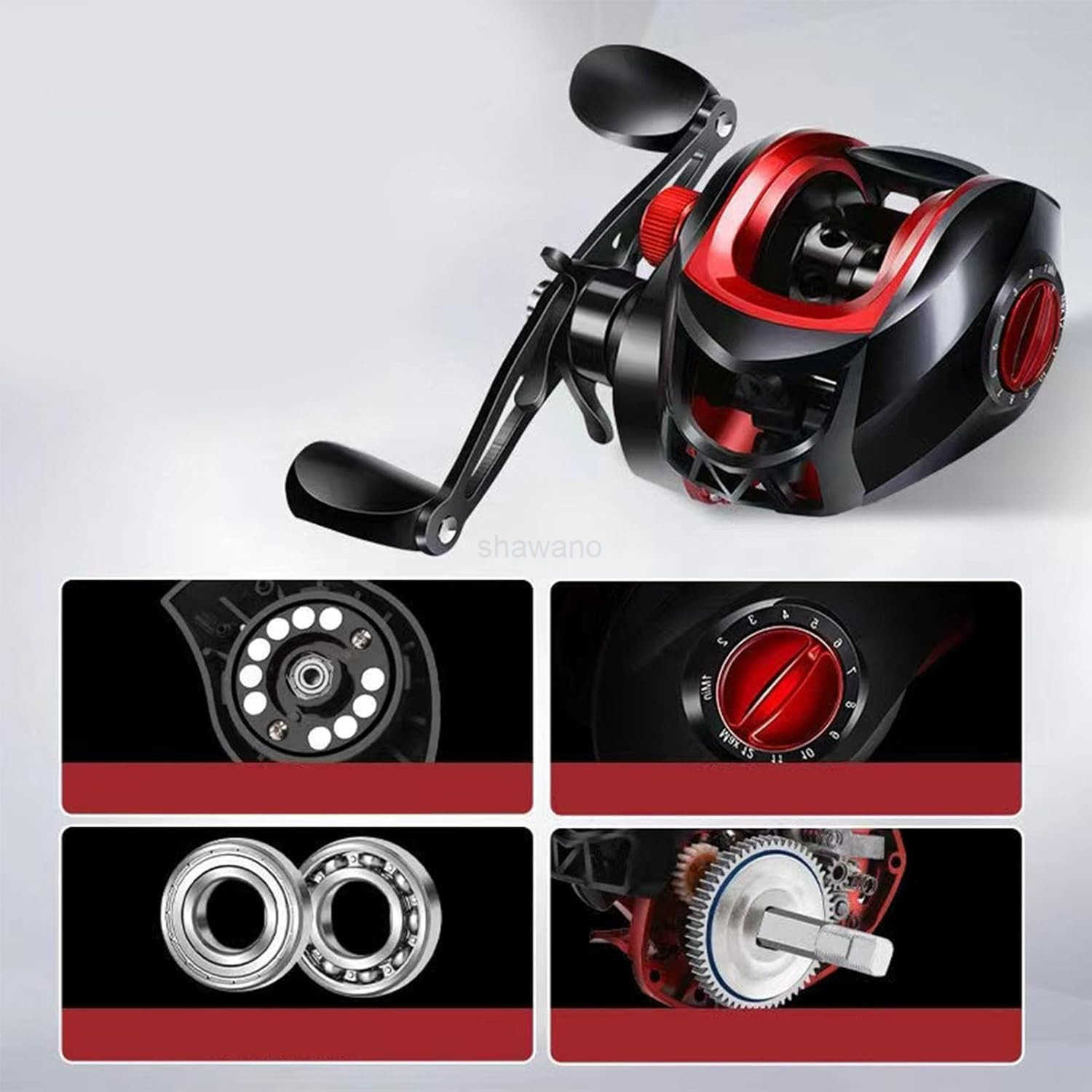 Metal Baitcasting Reel Long Cast Spool 721 Gear Ratio Baitcaster Fishing Reel for Saltwater Freshwater Anglers W250904