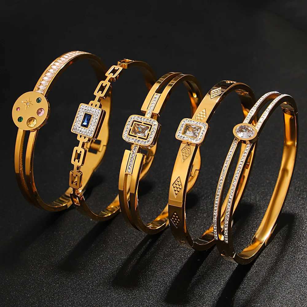 Greatera Pattern e Cubic Zircon Filled Stainless Steel Mens Bangle Small Color Disc Delicacy Luxury Mens Bracelet Y250904