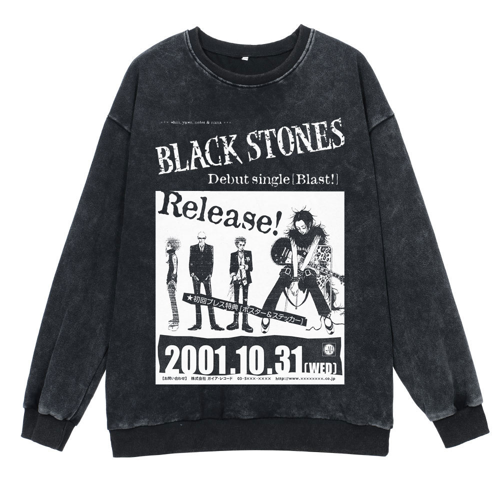 360g Heavyweight Washed Vintage Hoodie Street Hip-Hop Anime NANA Cartoon Print Cotton Autumn Hoodie - VT2419