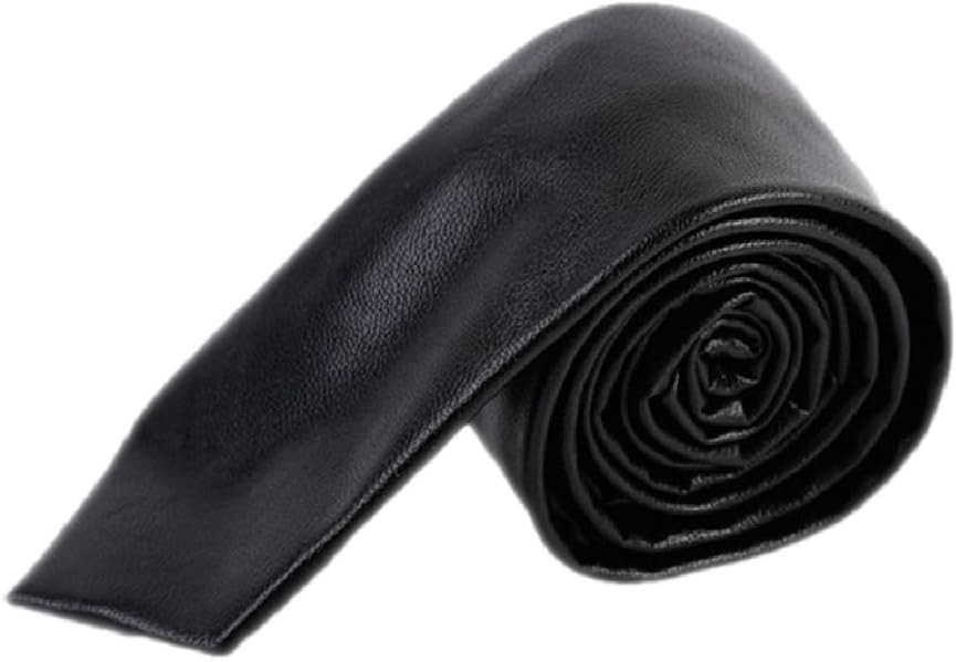 Mens Skinny Tie Handmade PU Leather Black Narrow NecktieW250904