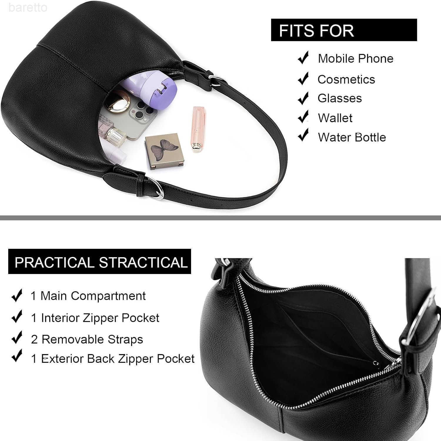 Hobo Bag for Women Soft Vegan Leather Crescent Shoulder Handbag Slouchy Tote Crossbody Purses M250903