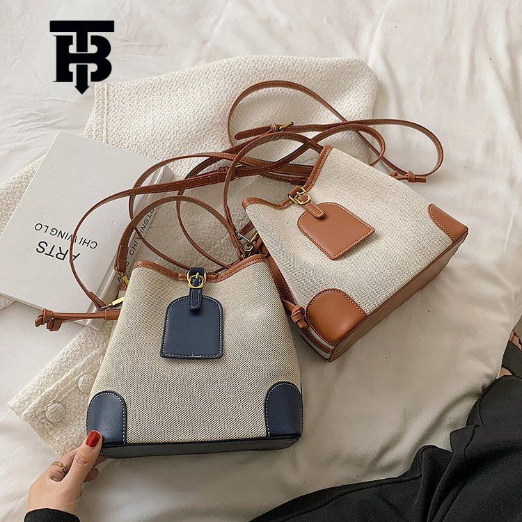 TB BHULAMTE 2024 New Korean Fashion Designer s bag Women's Handbag Bucket Bag Trendy Canvas Color-Block Textured Crossbody Bag