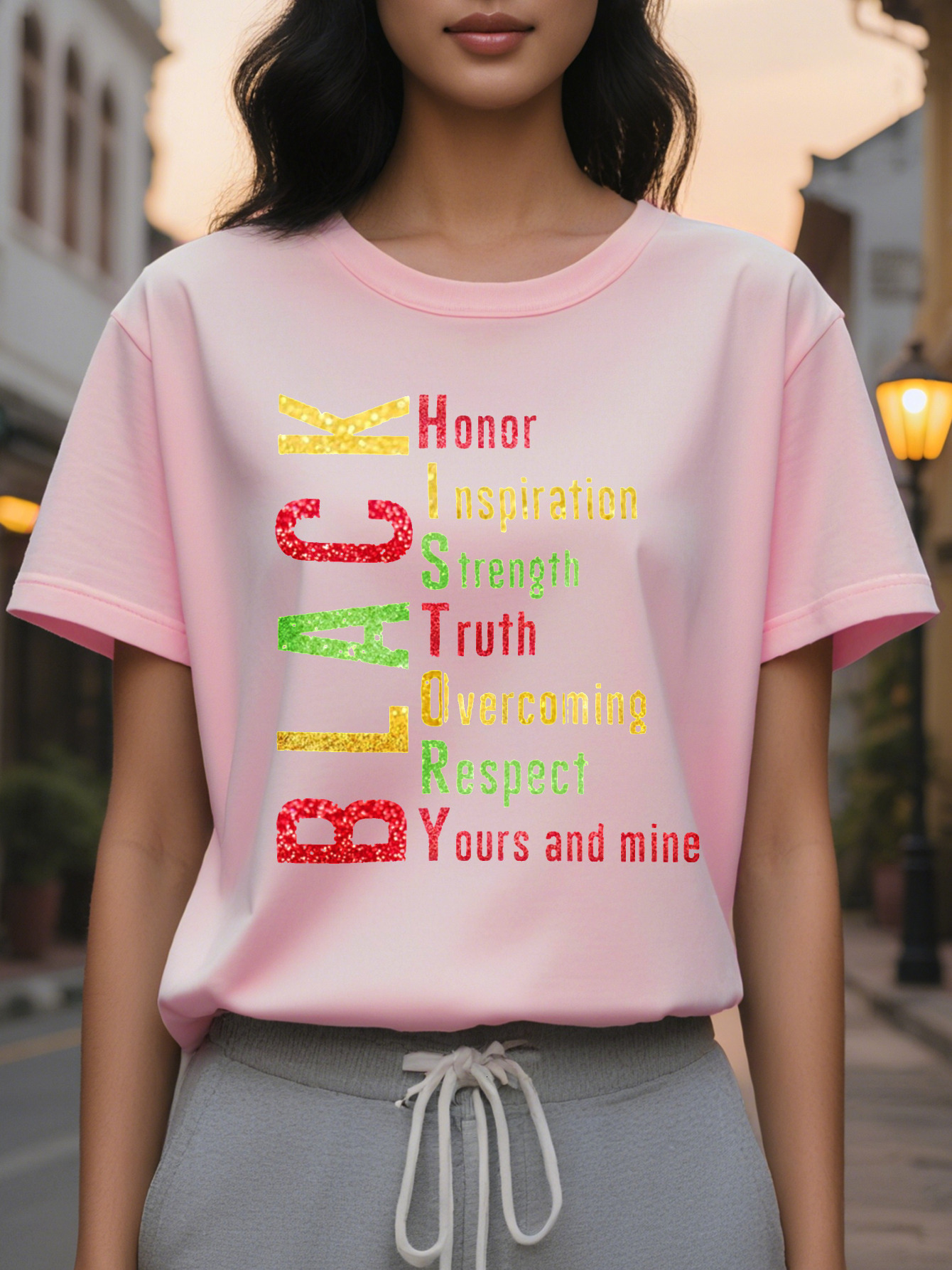 Women's Black History Inspirational Quotes T-shirt Cotton Round Neck Casual Top with Bright Color Block
