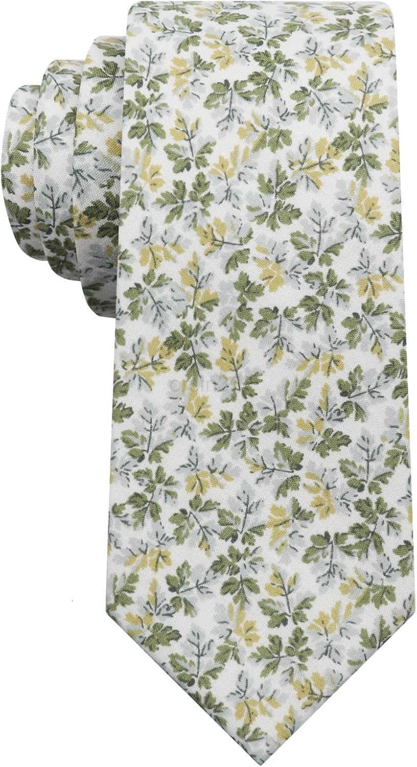 Ties for Men Sage Green Cotton Floral Tie 276 Flower Printed Mens Neckties for WeddingGroomsmenSuitPartyW250904