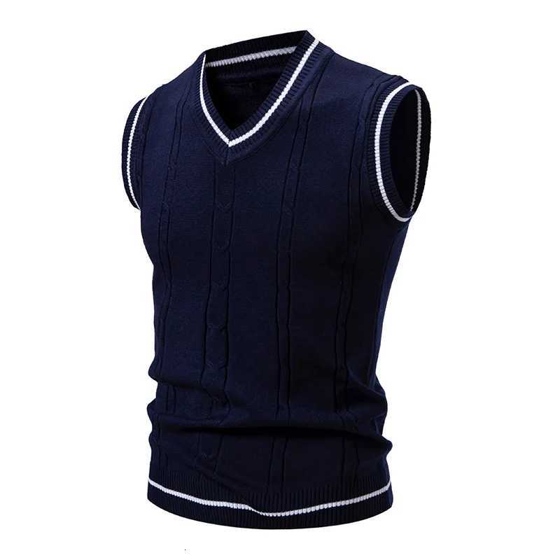 New Sweater Vest Men Spring Vneck Sleeveless Knitted Sweaters Vests Patchwork Retro Preppystyle Simple Chic Casual AllmatchXJ250904