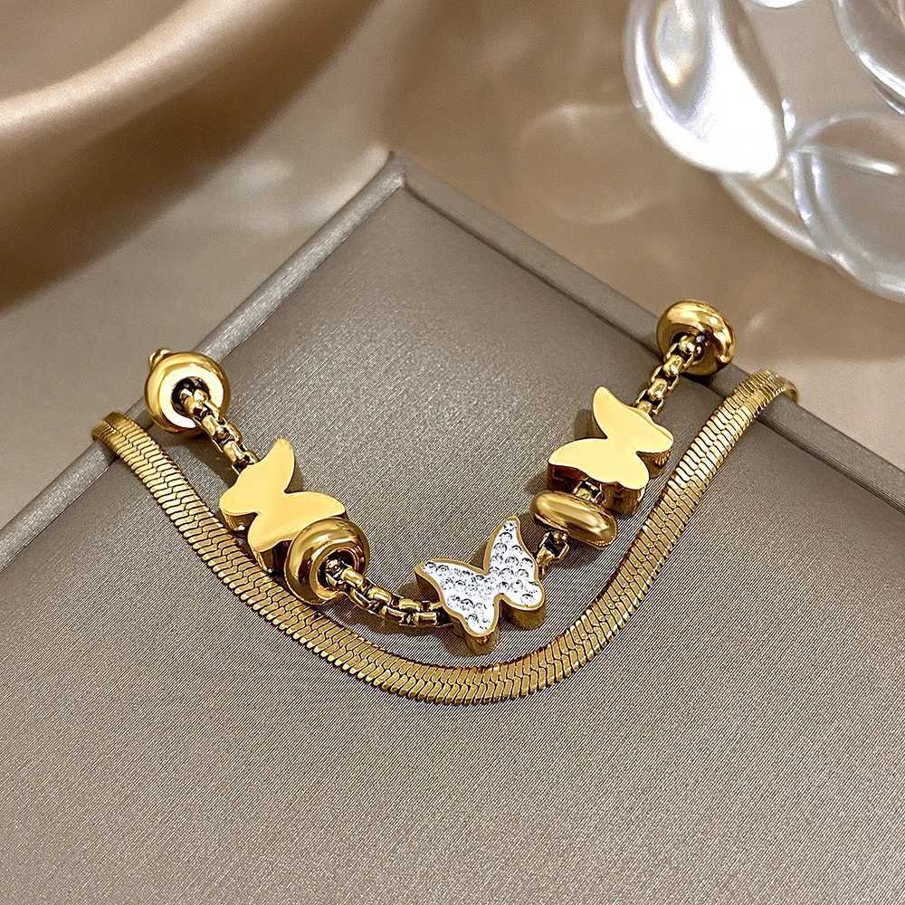 Greatera White Mud Double Bracelet For Wen Personty Art Doubledeck Chain Light Luxury Gold Color Bangle Jewelry Y250904