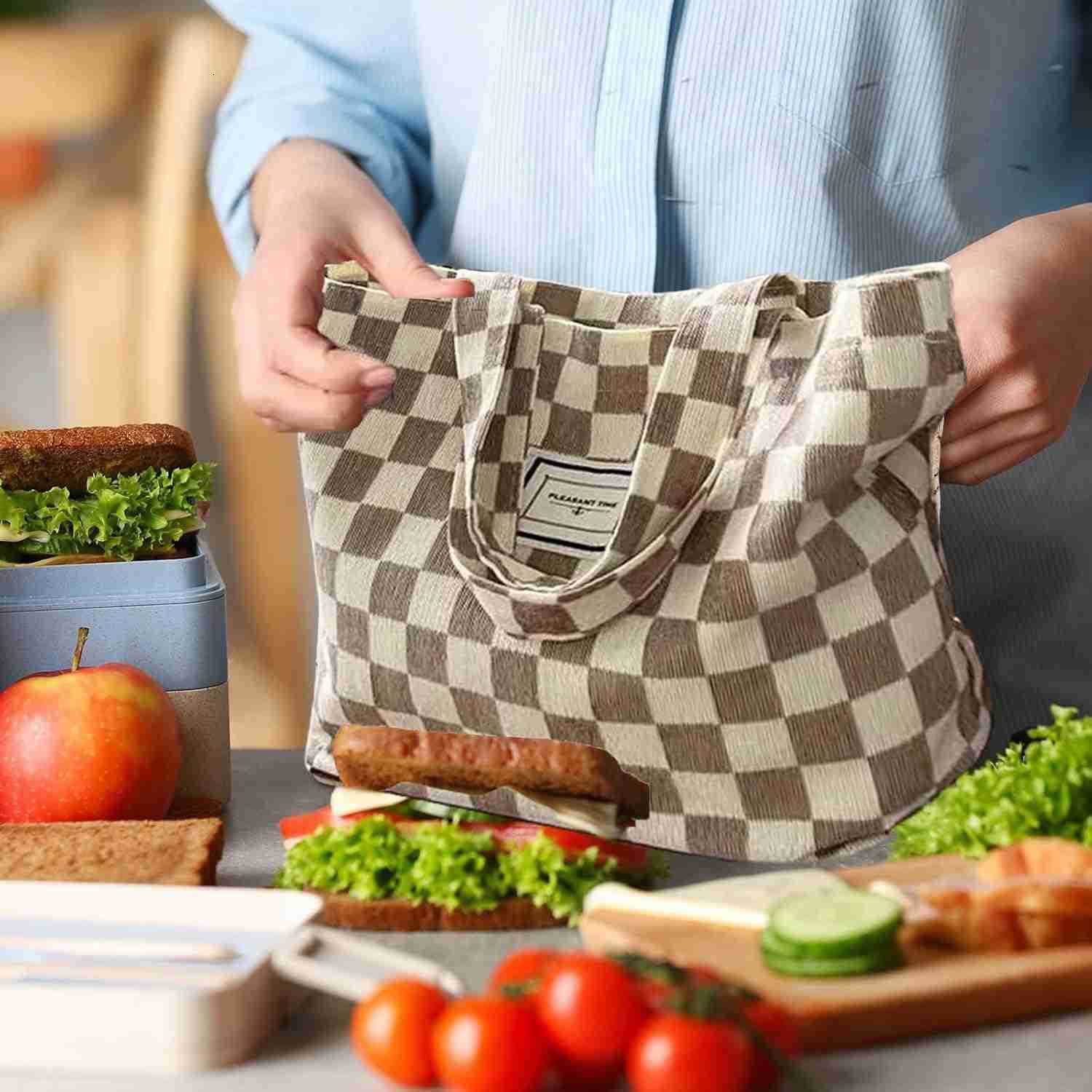 2 Pcs Corduroy Small Tote Bag for Women Cute Mini Tote Bag Preppy Aesthetic Reusable Bags for Grocery Essentials Water Bottle Keys Book BibleW250904