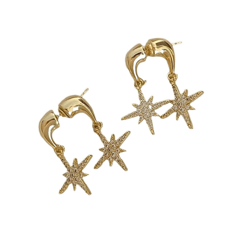 A Two-way Wear Zircon Star Stud Earrings Elegant Fashion Trend Unique Designer Luxury Free Shipping Design Simple Versatile High-end Feel Earrings For