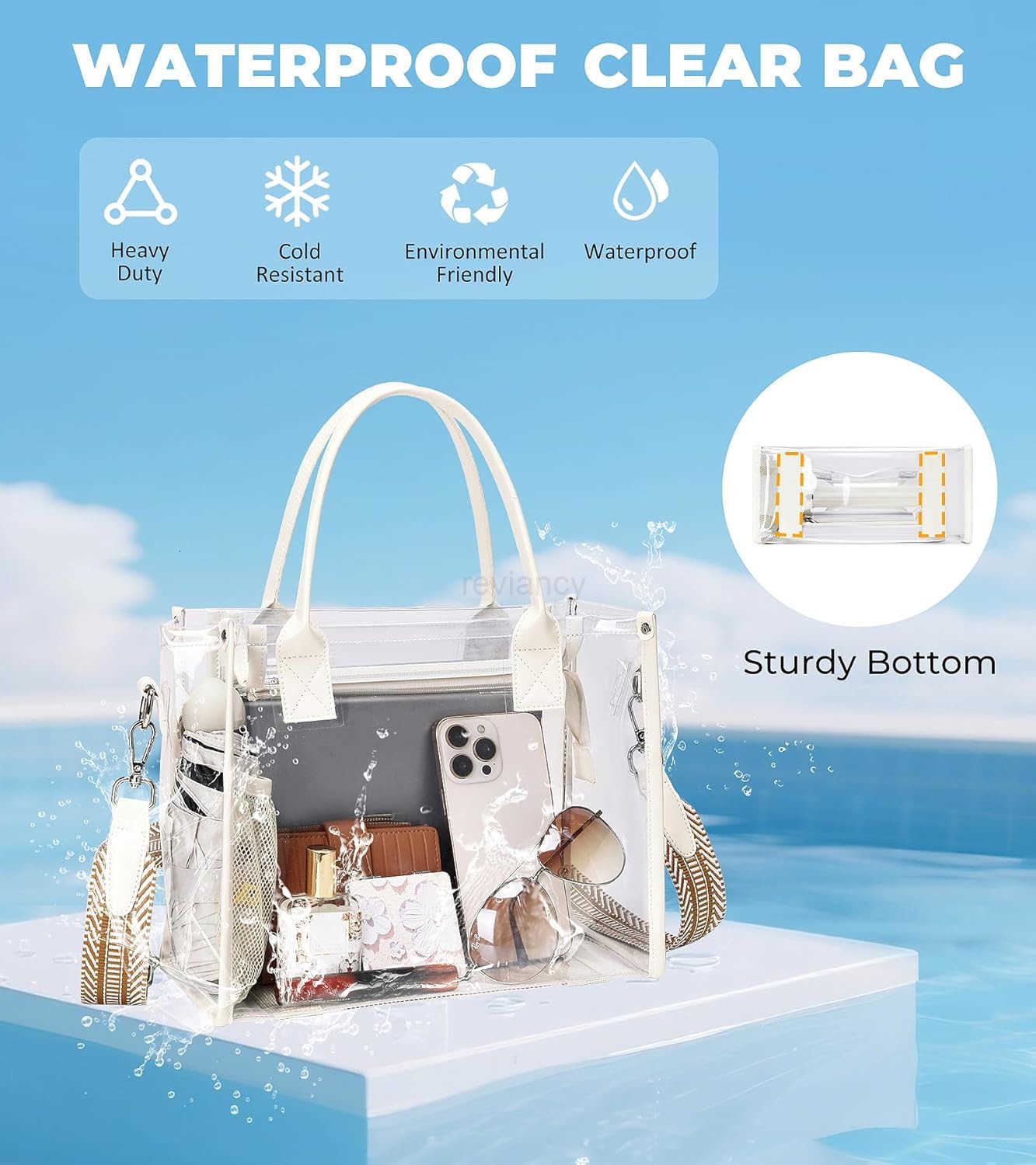 Tote Bag Stadium Events Transparent Clear Purse for Women Thick PVC Shoulder Bag with Guitar Strap for ConcertW250904