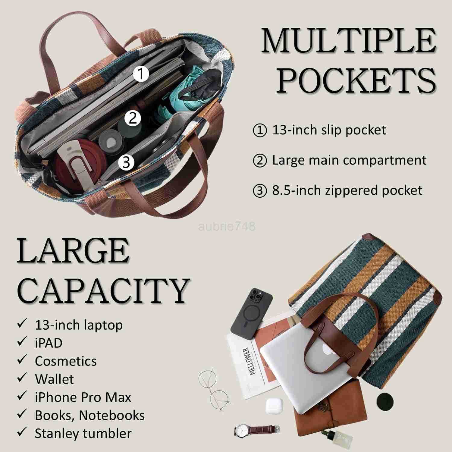 Large Womens Work Tote Bag Laptop CompartmentCanvas Shoulder Bag for Office Daily UseTote Bag with Spacious Storage M250904