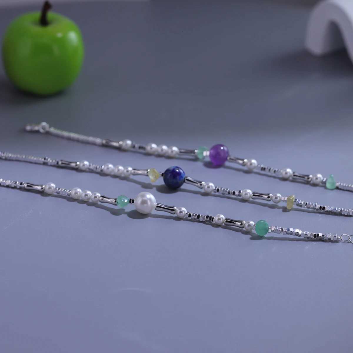 925 Sterling Silver Natural Pearl Bracelet For Women Gift Aventurine Amethyst Lapis Lazuli Citrine Jewelry Dropshipping W250904