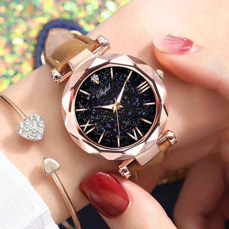 Fashion Wen Quartz Wristwatches Light Luxury High Grade Sparkling Water Rantic Starry Sky Watch for Wen Leather Watch X250904
