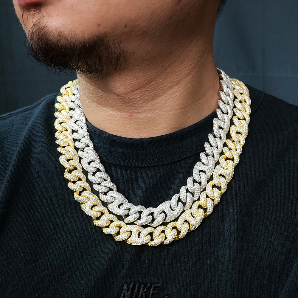15mm Hip Hop Cuban Link Chain Necklace DVVS Moissanite Iced Out Shiny Trendy Stylish Jewelry Gold Plated for Women Men