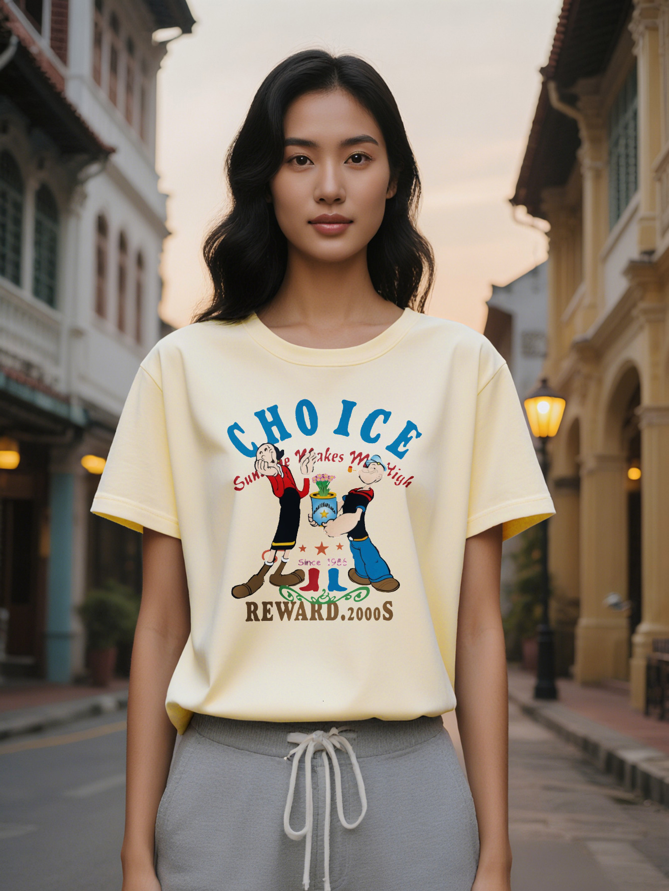 Large XL Women's Casual Round Neck T-Shirt Featuring Popeye Print a Great Gift for Women Plus Size