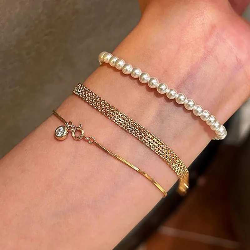 18K Gold Plated Stainless Steel Exquisite Weaving Mesh Bracelets for Women Chunky Trend Link Chain Adjustable Bracelet Jewelry Y250904