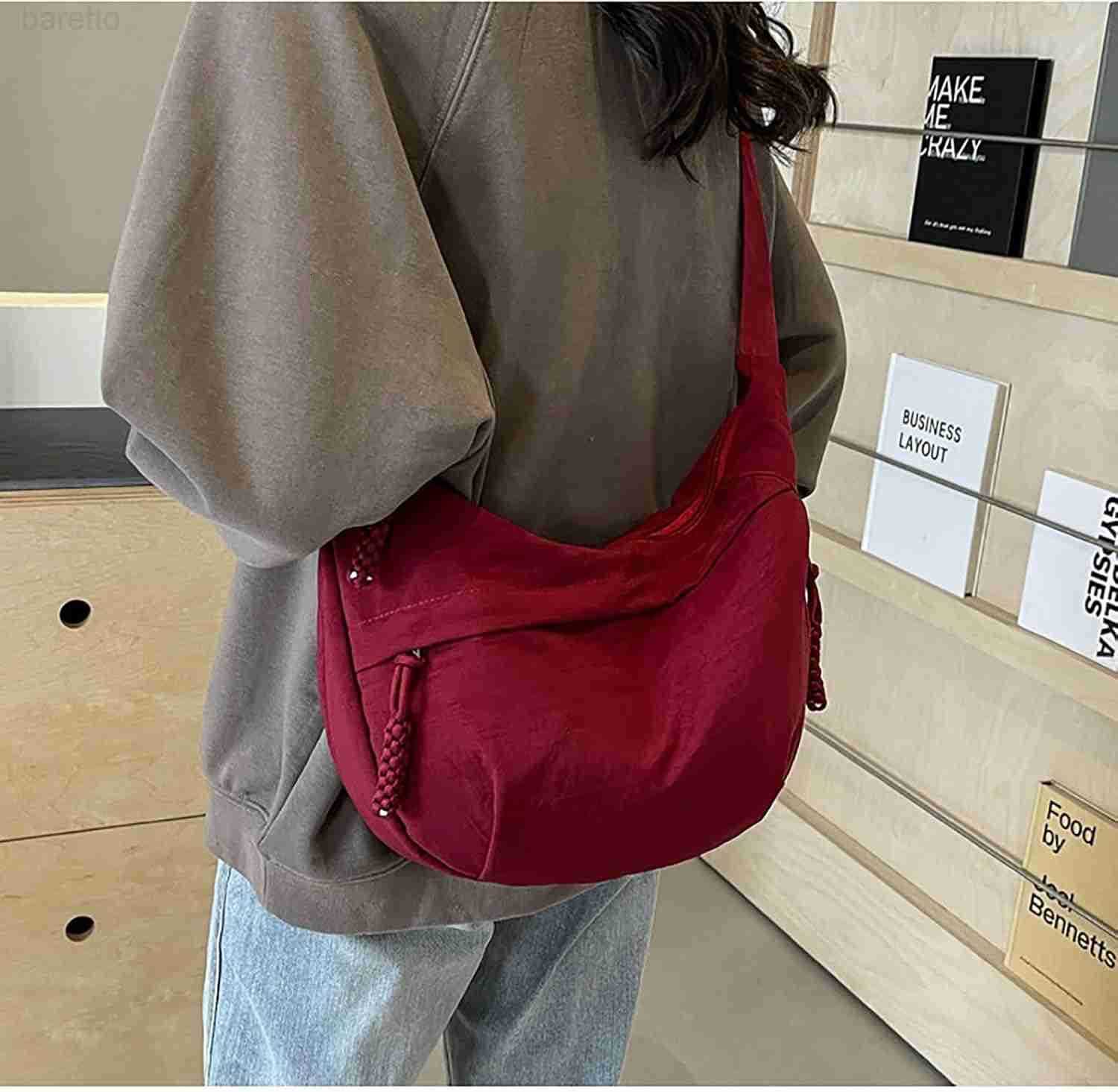 Crescent Shoulder Bag Nylon Crossbody Bag for Women Nylon Hobo Bag Slouchy Sling Purse Dumpling Bags M250903