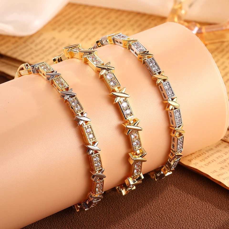 Yupsk Three Gold Color Xshed Fl Zircon Bracelet for Wen Cross Niche Design Luxury Wedding Party Jewelry Y250904