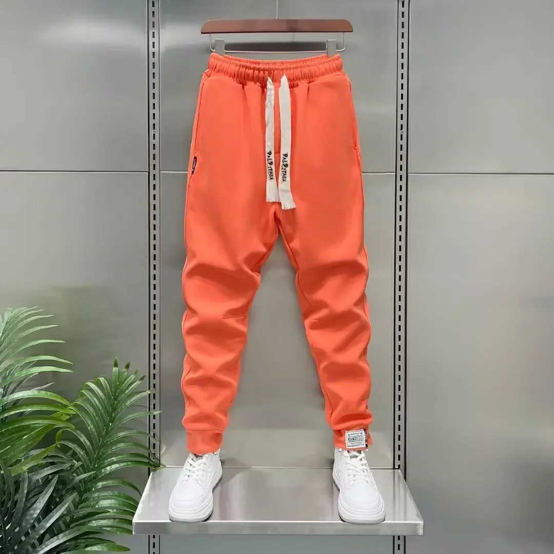 Autumn Mens orange Joggers Korean High Street Sports Trousers Cotton 9Minute Sweatpants Fashionable Mens Clothing 2024XJ250904