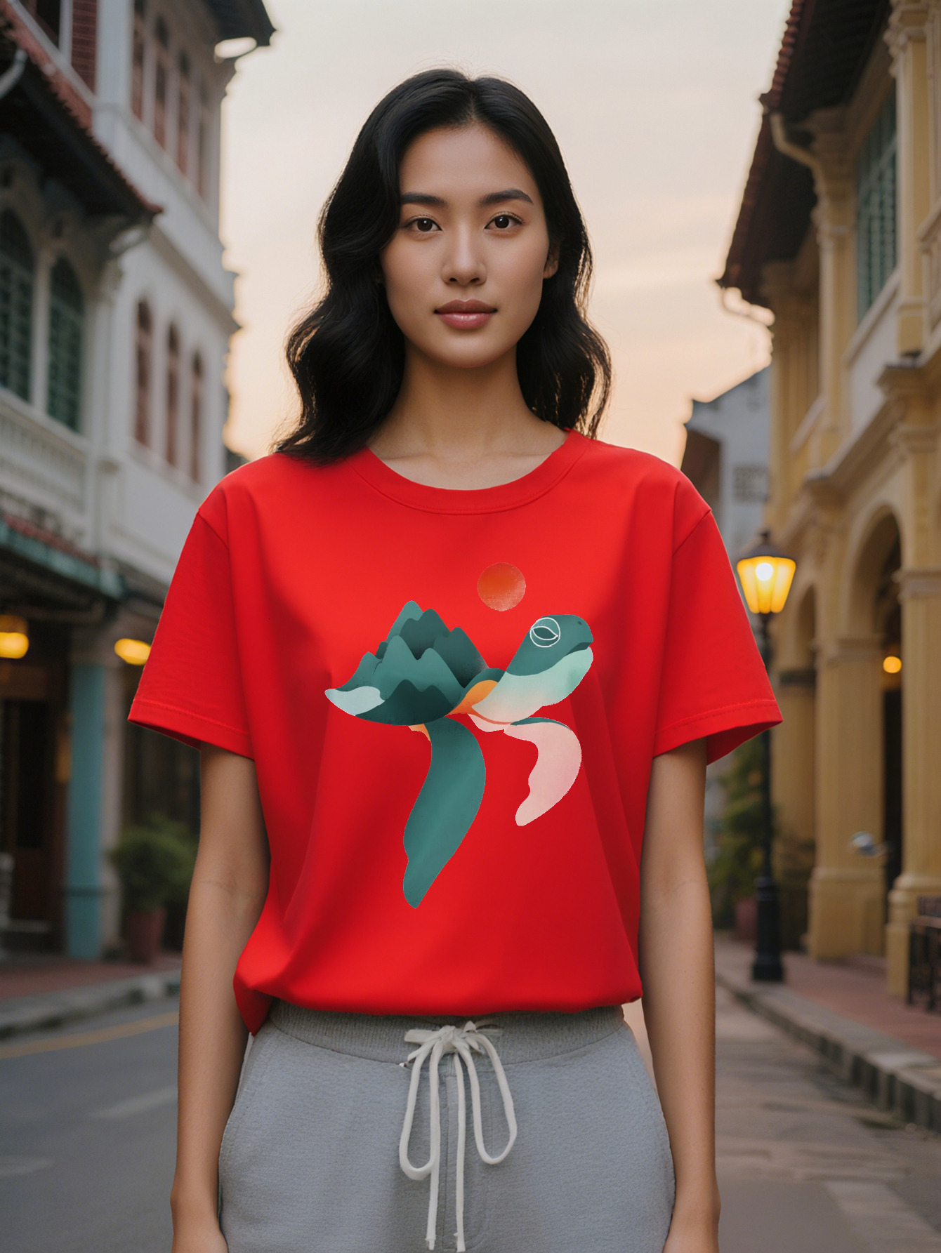 Large XL Women's Casual Graphic Tee Black Round Neck T-Shirt with Stylish Mountain Whale Design Perfect Gift for Women Summer Plus Size