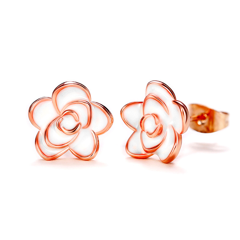 Huian Classic Camellia Flower Stud Earring Delicate Women Accessory Daily Wearing Party Earring with White/Black Flower Jewelry