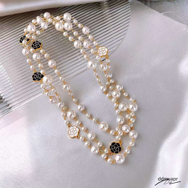 Nk-123 Oil Ddmyday Drip Rose Flower Style Pearl Layerable Long Sweater Chain Necklace Jewelry Wholesale Ddmyday