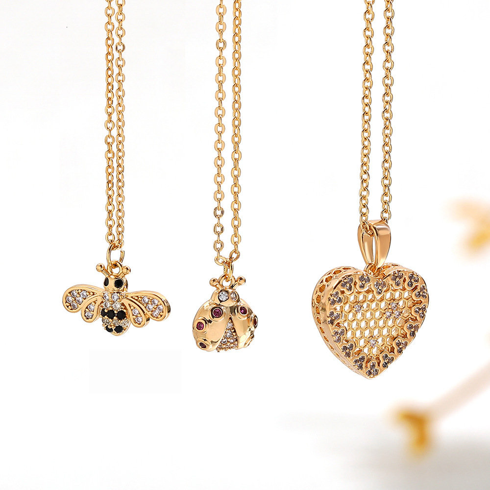 Hot Sale Bee Ladybug Love Heart casual Cute Personality Multi-color Beads Pendant Necklace