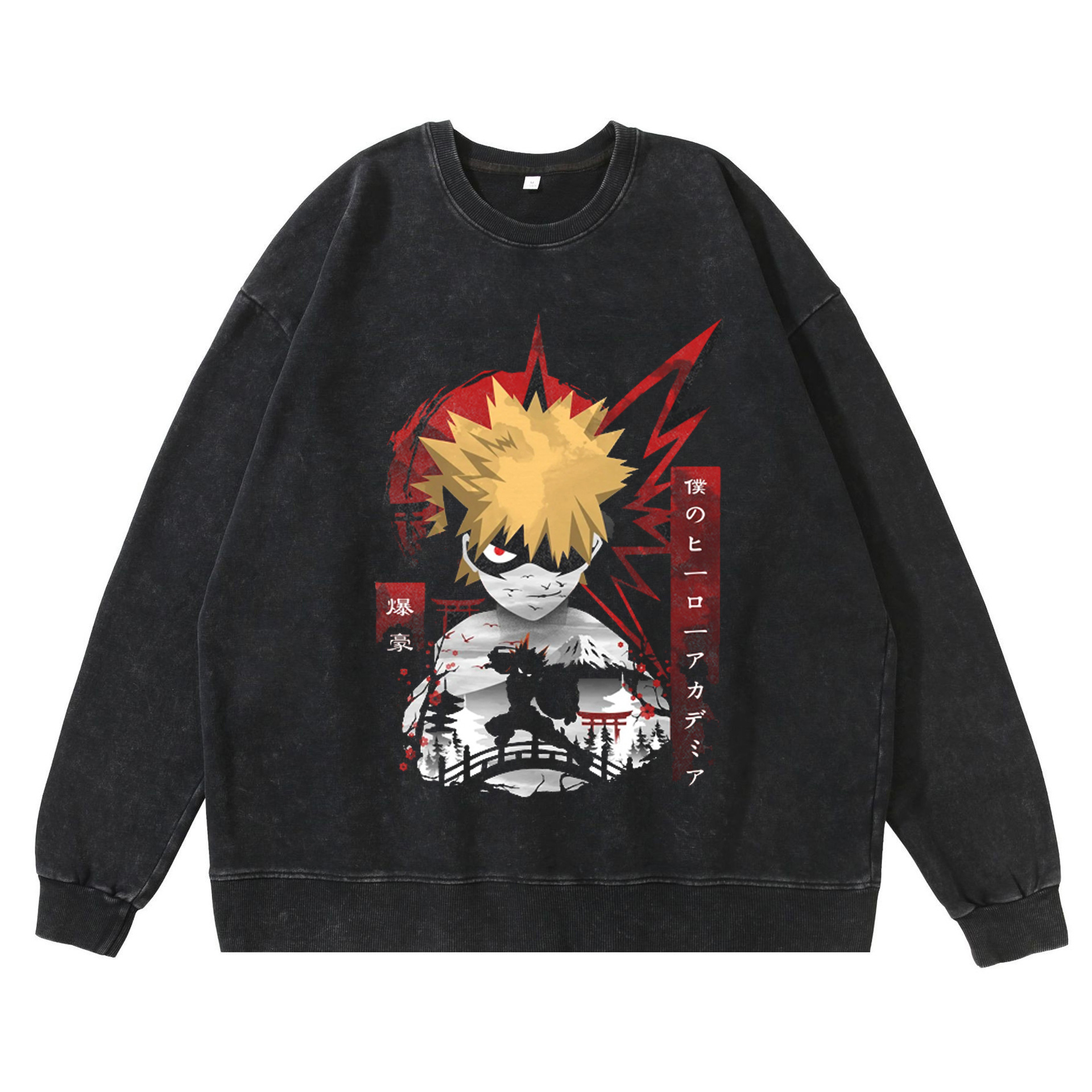 New Washed Vintage Dark-Tone My Hero Academia Anime Print Street Retro Hoodie Streetwear Hoodie - TT8080
