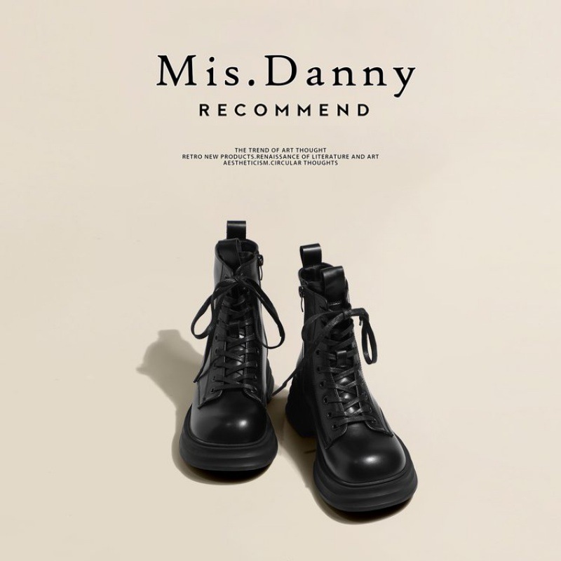 Hot new free shipping designer boots for womens Martin Boots black beige New thick soled lace up versatile Martin boots