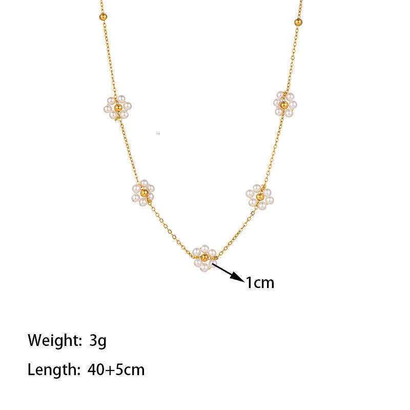 New Style Pearl Flower Titanium Steel Necklace Collarbone Chain for Women Lightweight Design Bracelet Jewelry