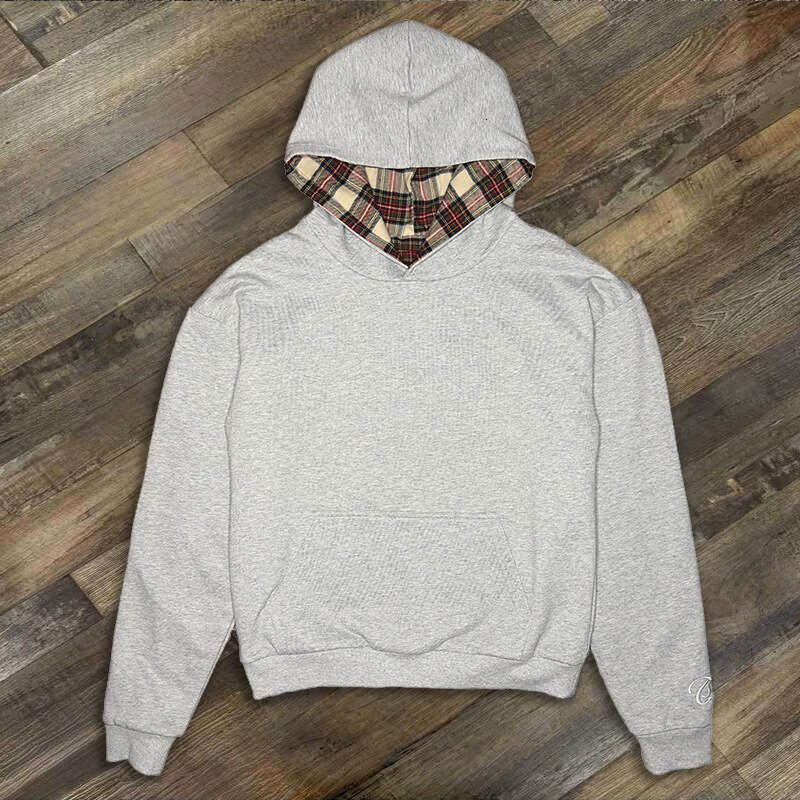 Autumn and Winter American Hip-Hop Reversible Plaid Print Loose for Men Y2K Sweatshirt