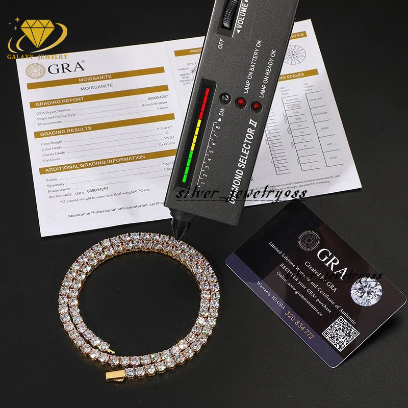 Trendy 2mm 3mm 4mm 5mm Moissanite Tennis Chain Women Jewelry 925 Silver Chain Gold Plated VVS Diamond Tennis Bracelet Necklaces