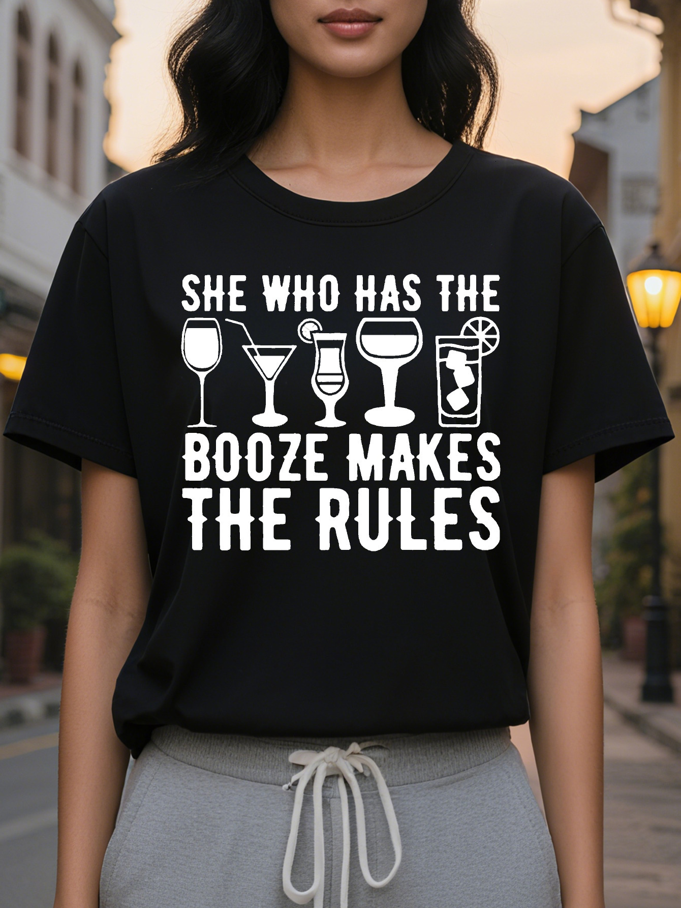 Large XL Women S Fitted Round Neck T-Shirt with Tail Letter Print for Spring and Summer Plus Size