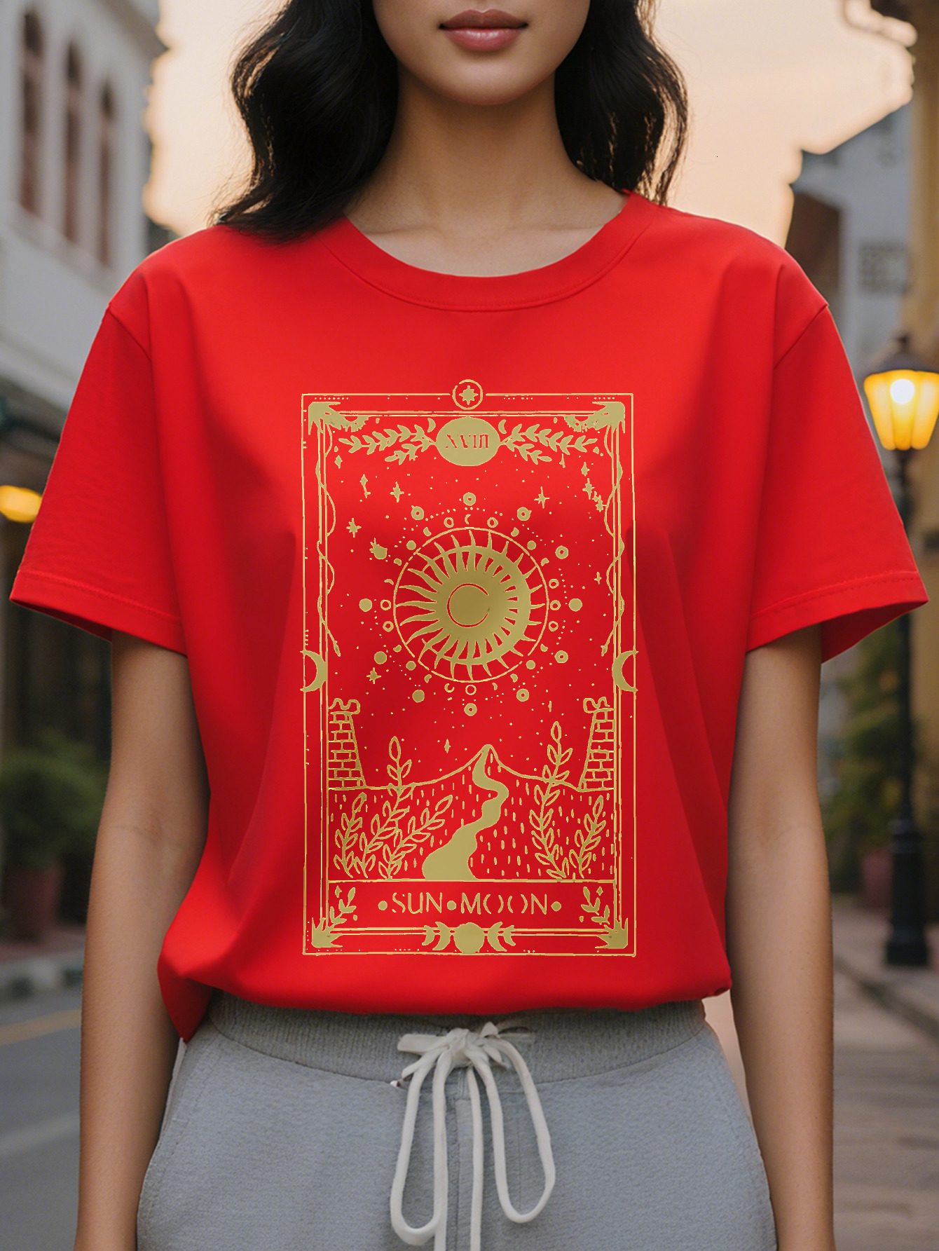 Print Women S Spring And Summer Fitted Round Neck T-Shirt