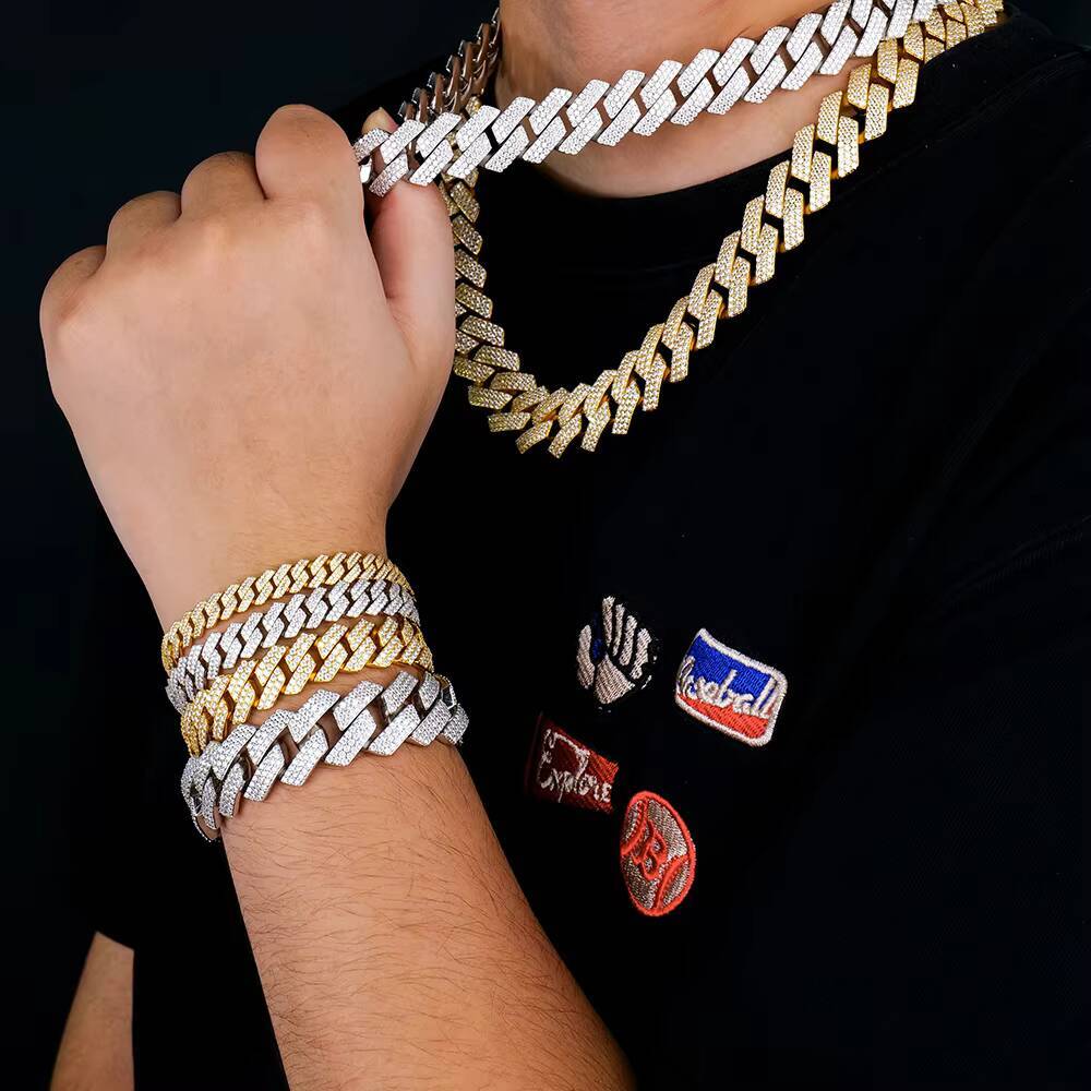 Miami Iced Out VVS Moissanite Diamond Cuban Link Chain Bracelet 820mm Sharp Style 925 Silver White Gold 18k Gold Plated for Men