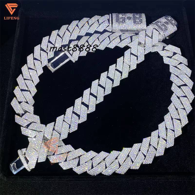 23MM Black Letters VVS Moissanite Heavy Cuban Link Chain White Rhodium Plated 925 Silver Hip Hop Jewelry Big 925 Necklaces