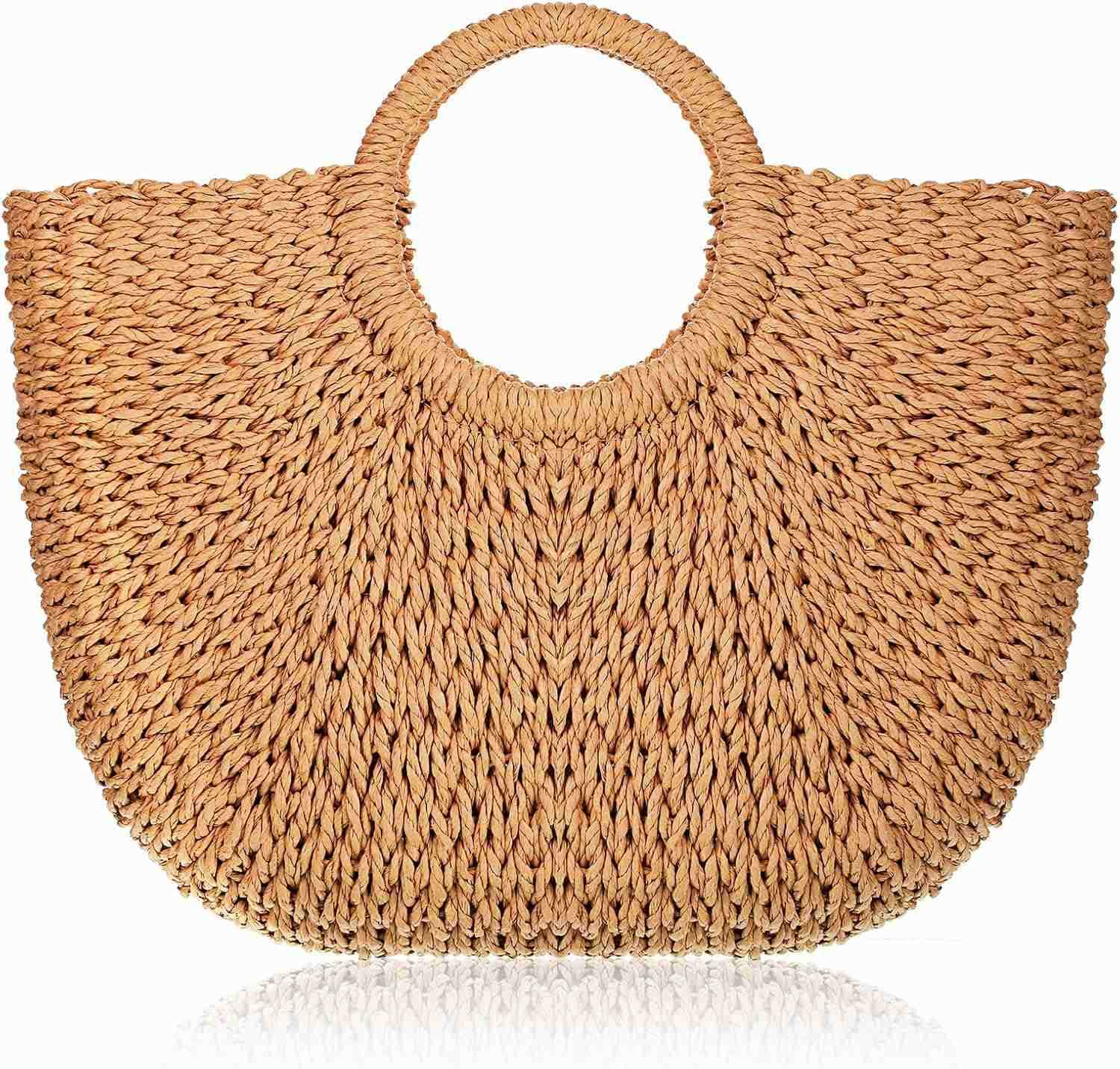 Frienda Straw Tote Bag Summer Beach Bag Handmade Straw Rattan Woven Handbag for Women Travel M250904