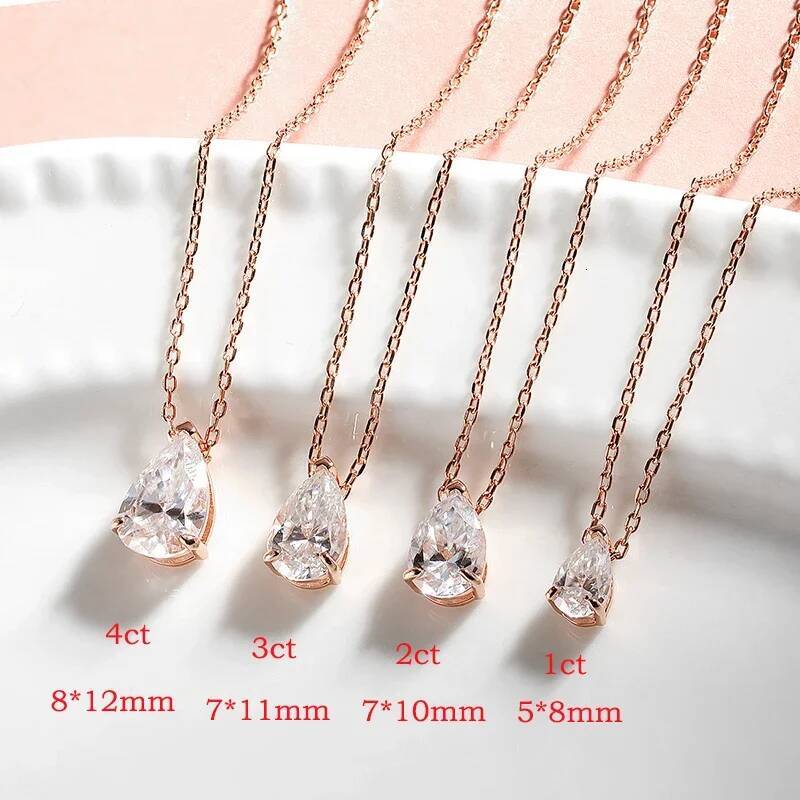 Smyoue Certified 1CT 2CT Pear Cut D VVS1 Moissanite Necklace for Women Gold Plated Jewelry 100% Sterling Sier Pendant
