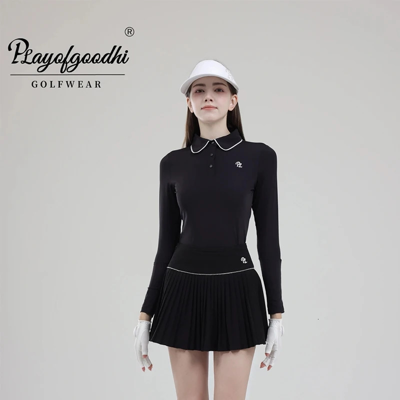 Female Golf Clothing Long Sleeve Tshirt Women Polo Collar Tops Highwaist Pleats Skirt Golfer Skorts with Inner Short 250903