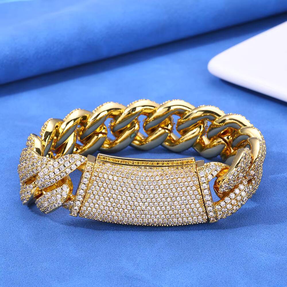 Men S925 Silver Moissanite Bracelet Hip Hop Three Row Full Diamond Bubble Cuban Gift