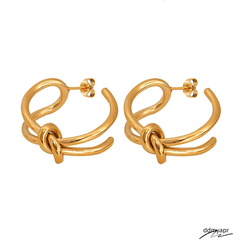 Designer Lady Stainless Steel Gold Knot Ddmyday Earrings For Women C-Shaped Light Jewelry Wholesale Ddmyday