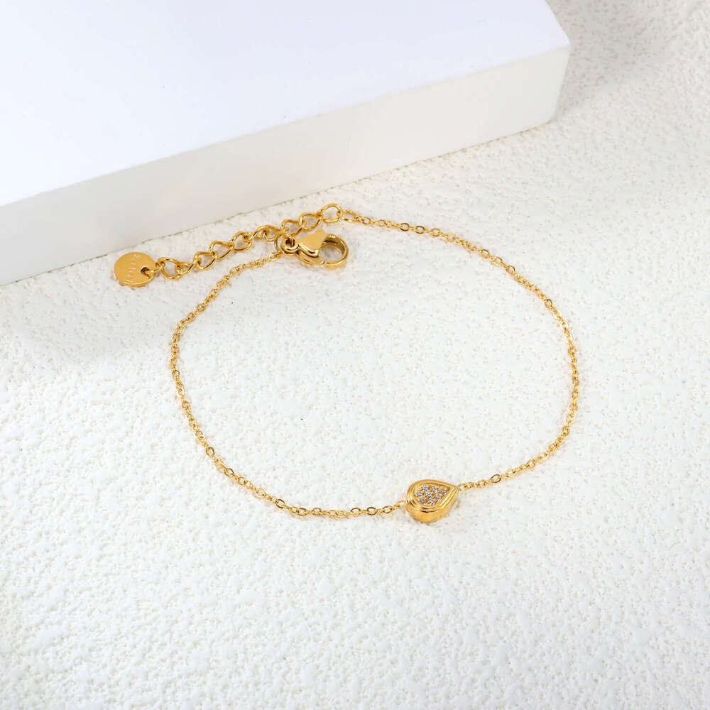 Light Style Zircon Fashion Trend Versatile Heart Oval Geometric Stainless Steel Bracelet for Women