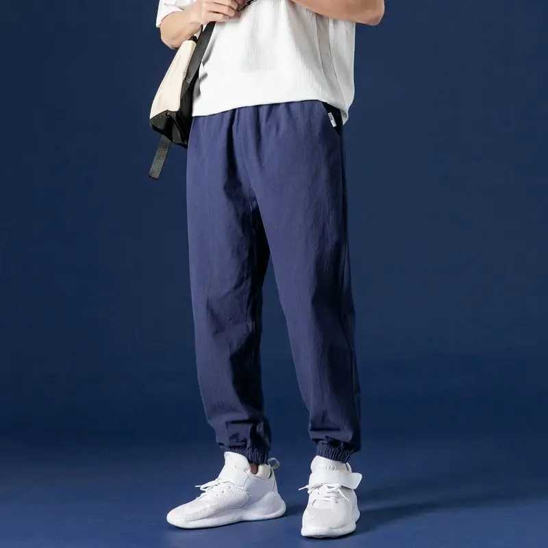 Summer New Men Cotton Hemp Thin Solid Sweatpants Streetwear Fashion Elastic Waist Harajuku Loose Casual Straight Sports TrousersXJ250904
