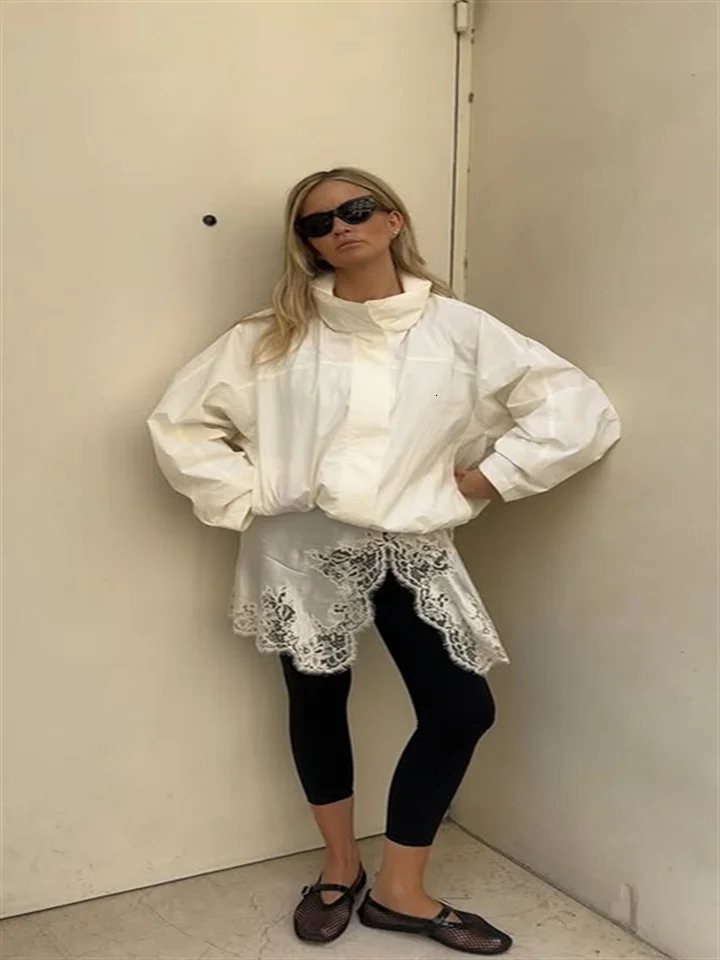 Chic Thin Drawstring Womens Bomber Jacket Loose Stand Collar Full Sleeve Zipper Female Jackets Autumn Lady Sportwears 250815