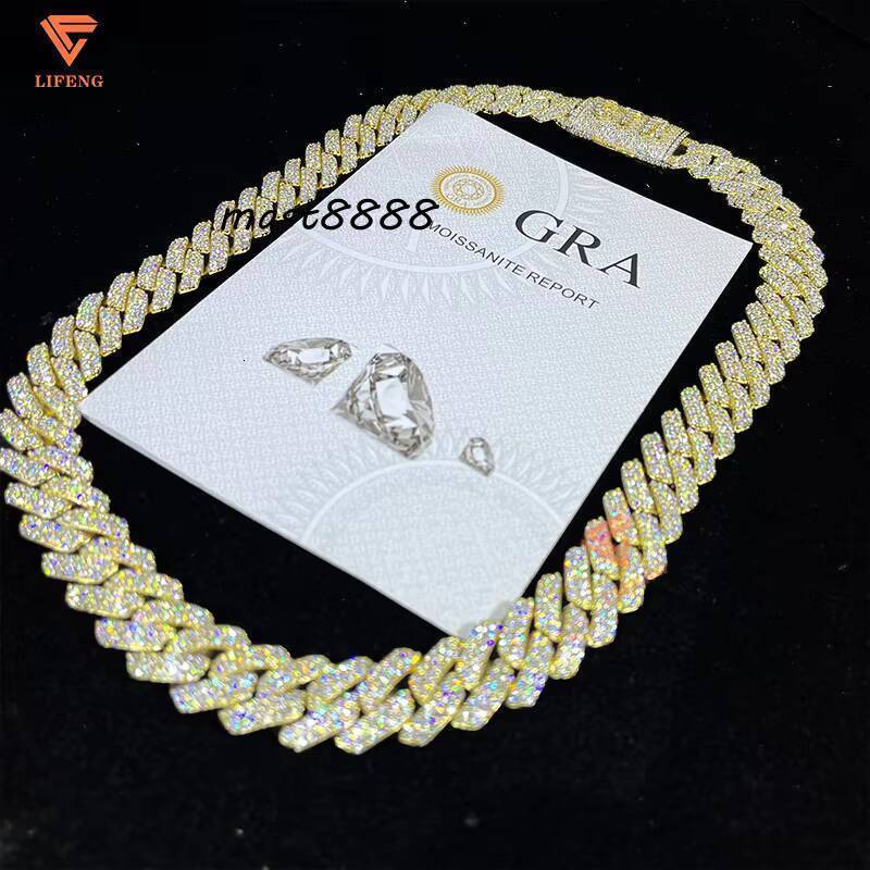 925 Sterling Silver 14mm 2Rows VVS Cuban Link Chain Gold Plated Mens Iced Hip Hop Diamond Moissanite Necklaces Fine Jewelry