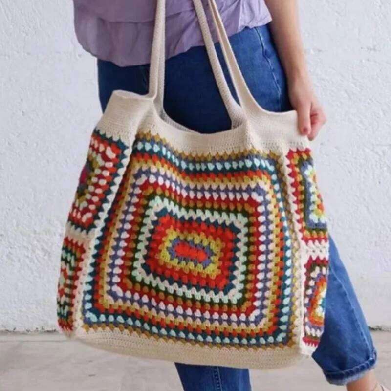 Tejiendo a mano hombro gran capacidad bolsas compras para mujeres con patrones abuela, bolsos de playa simple