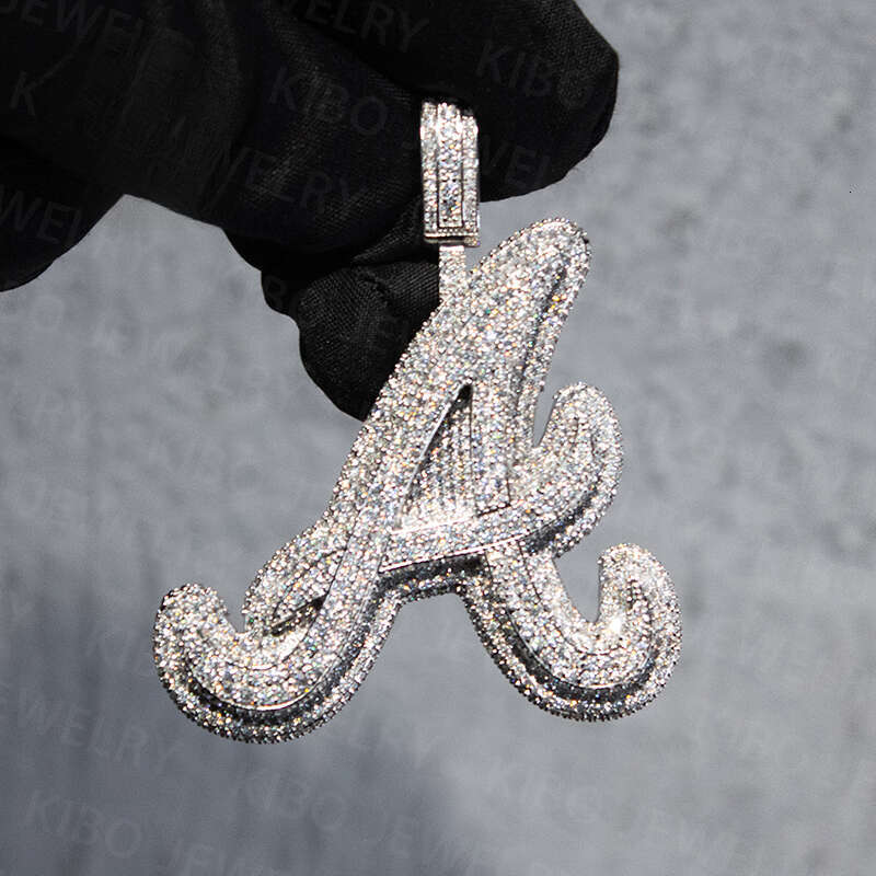 Hip-Hop Accessories Iced Out Letter Cuban Chain Sier Silicon Stone Initial Pendant Necklace